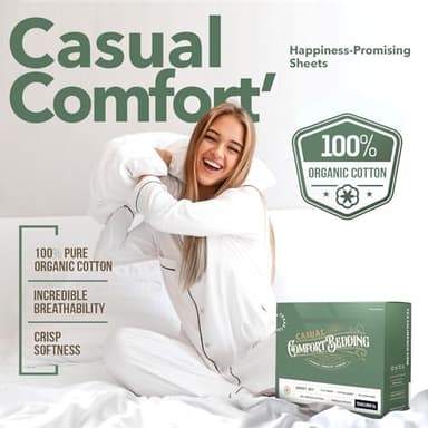 TEXAS LINEN CO. 100% Organic Cotton Sheets Queen Size - 4 PC Organic Cotton Queen Size Percale Weave Sheet Set, Soft, Cooling, Crisp & Breathable, 16" Deep Pocket Hotel Quality Bedding Set - White - Image 3