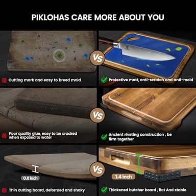 Cutting Boards Large Set of 7, Acacia Wood Charcuterie Chopping Board for Kitchen with Holder Non Slip Feet, Plastic Serving Board Mats, Juice Groove, Reversible Butcher Block for Meat Cheese Bread - Image 3