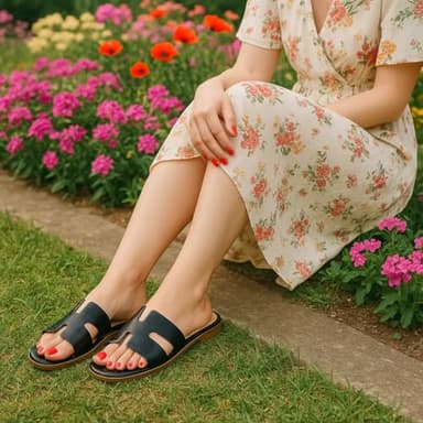 CUSHIONAIRE Voyage Cutout Strap Slides for Women, Slip On Summer Flats, Trendy Footwear, Comfortable Vacation Style Sandals for Women 2025, BLACK 8.5 - Image 2