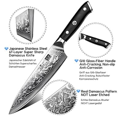 SHAN ZU Chef Knife 8 Inch Japanese Steel Damascus Kitchen Knife, Professional Kitchen Knives Sharp High Carbon Super Steel Kitchen Utility Knife - Image 2