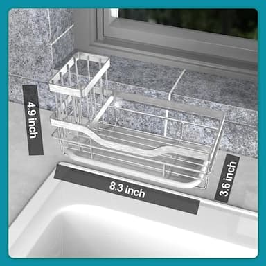 Vanwood Kitchen Sink Caddy Organizer Sponge Holder for Kitchen Sink, Rustproof Dish Soap Sponge Caddy for Counter with Detachable Brush Holder & Drain Tray - Storage Home & Cocina Accesorios, SILVER - Image 6