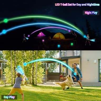 Leshein LED Tball Set for Toddlers 3-5, 5-8, Light up Tee Ball Set for Toddlers, Glow in The Dark T Ball Set for Kids 3-5, Kids Outdoor Toys Baseball Toys Gifts for Boys Girls (Blue) - Image 3