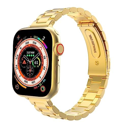 MoKo Slim Metal Band Compatible with Apple Watch Series 11/10 42mm, 9/8/7 41mm, SE3/SE2/SE/6/5/4 40mm, 3/2/1 38mm, Stainless Steel Thin Band Replacement Strap iWatch Wristband for Women, Gold - Image 1