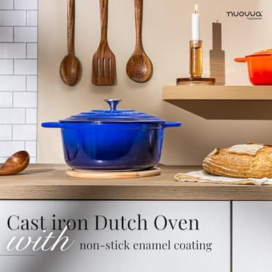 Nuovva Enamelled Cast Iron Dutch Oven Pot with Lid – 6.4 Quart Non Stick Casserole Pot – Heavy Duty & Oven Safe up to 500° F for Bread Baking, Braising, Stews, Roasting – 28cm Dark Blue - Image 4