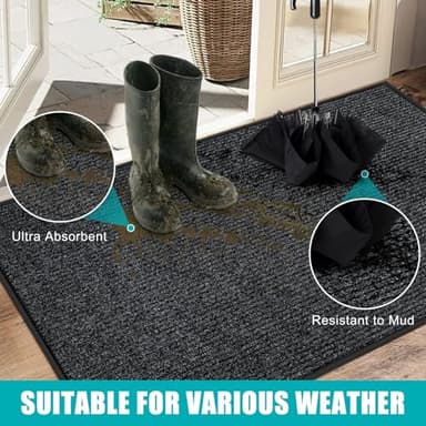Azadx 2'x4' Indoor Outdoor Door Mat Heavy Duty Front Door Mat Ultra Absorbent Muddy Dirt Resist Welcome Door Mats Non-Slip Backing Entrance Mat for Home Commercial Outdoor Entrance Floor Mat - Image 3