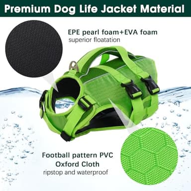 Kuoser Dog Life Jacket High Flotation, Reflective Dogs Life Vest for Swimming Boating, Adjustable Small Medium Large Dog lifejacket, Lightweight Dogs Life Preserver Rescue Handle Spring Summer Pool - Image 4