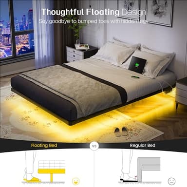 OLEVS Floating Bed Frame Queen Size with Smart LED Lights and Charging Station - Modern Metal Platform Bed, Easy Assembly No Box Spring Needed - Image 3