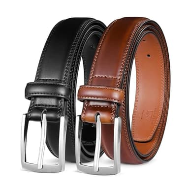MILORDE Men's Leather Dress Belt 2Pack, Handmade, 100% Cow Leather, Fashion & Classic Designs for Work Business and Casual (2pack-Black101/Brown103,36) - Image 1