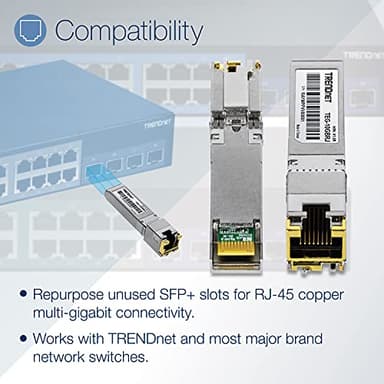 TRENDnet 10G RJ-45 Copper SFP+ Module, Convert A Standard SFP+ Slot Into A RJ-45 Multi-Gigabit Port, Connect Devices Up to 30m (98ft), Hot-Pluggable, Lifetime Protection, Silver, TEG-10GBRJ - Image 4