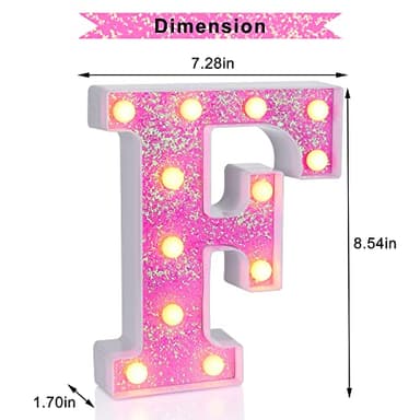 Foaky Pink Light up Letters，Pink Party Decorations,Girls Room Decor,Glitter Light Up Letters,Alphabet Letter Sign for Night Light Birthday Party Girls Gifts, Home Bar Decoration（F） - Image 5