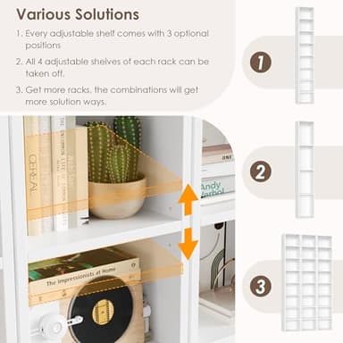 FOTOSOK 2 Pcs 71'' Tall Narrow Bookshelf, 8-Tier Media Tower Rack Set of 2, CD DVD Storage Cabinet with Adjustable Shelves, Tall Narrow Bookcase Skinny Display Bookshelf Slim Shelf, White - Image 7