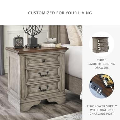 Signature Design by Ashley Lodenbay Casual 3 Drawer Night Stand with USB Charging Ports, Antique Gray - Image 5