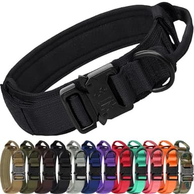 Joytale Tactical Dog Collar with Handle, Adjustable Heavy Duty Military Collar with 2 Patches for Training, Suitable for Medium Dogs, Black, M - Image 1