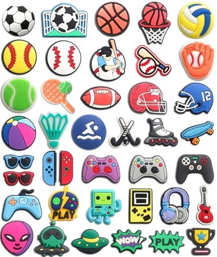 Mowzury 40PCS Sports Shoe Charms for Boys,Baseball Soccer Basketball Football Shoe Decoration Pins for Clog Accessories for Kids Girls Teens Adults Party Favor Gifts - Image 1