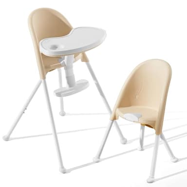 Funny Supply 3-in-1 Foldable High Chair, Portable & Convertible Baby High Chair, Modern Baby Feeding Chair with Removable Double Tray, Lightweight, Space-Saving Design, Easy to Clean, Cream - Image 1