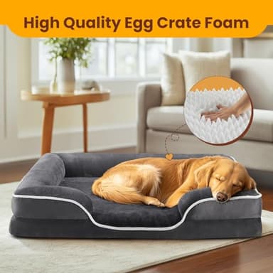DUMOS Orthopedic Dog Bed for Medium Size Dogs, Supportive Memory Foam Dog Sofa with Washable Removable Cover Non-Slip Base Waterproof Pet Couch Bed, Grey, 28" L x 23" W x 6.5" Th - Image 4