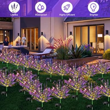AMARS Garden Solar Lights Outdoor, Waterproof Purple Solar Powered Lavenders Flowers, 2 Lighting Modes, Warm White, Decorative Outside Decor for Pathway, Yard, Porch, Lawn, Party - Image 6