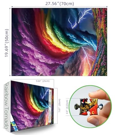 Blueforest 1000 Piece Puzzles for Adults, Rainchbow Tornado Jigsaw Puzzles for Adults, Hard Challenge Art Jigsaw Puzzle, for Gifts Birthday Party Games Family, 27.5 * 19.7 inch Dust Free Puzzle - Image 2