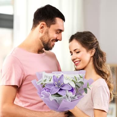 Wrapped Crochet Flowers Bouquet with Crochet Flowers of Lily & Rose for Home Decorations, Graduation Gifts, Anniversary Gifts, Get Well Gifts, Gift for Women Mom - Image 5