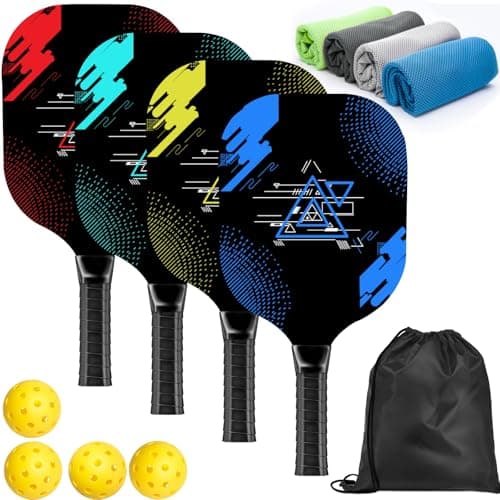 AOPOUL Pickleball Set with 4 Premium Wood Paddles, Cushion Comfort Grip, 4 Cooling Towels, 4 Pickleball Balls & Carry Bag, Pickle Ball Paddle for Men Women - Image 1