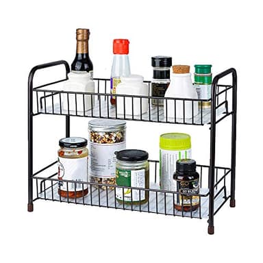 Spice Rack Organizer for Countertop 2 Tier Counter Shelf Standing Holder Storage for Kitchen Cabinet-Bronze - Image 1