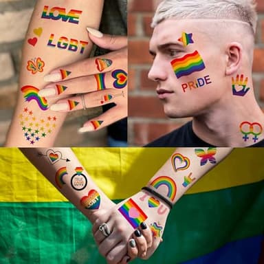 139+ PCS Pride Tattoos For Men Adults, Gay Pride Tattoos Face, Pride Day Accessories For Women, LGBT Rainbow Festival Fake Temporary Tattoos Body Stickers Celebrations Party Equality Parades - Image 5