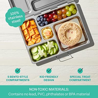 PlanetBox Rover Stainless Steel Bento Box Style Lunch Box Kit for Kids with 5 Compartments, Space Animals Edition includes Insulated Lunch Bag, Leakproof Food Containers and Matching Magnets - Image 3
