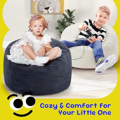 Hobestluk Bean Bag Chairs 2.5FT Beanbag Chair with Plush Faux Fur Cover Memory Foam Bean Bags, Small Bean Bag Chair for Living Room Bedroom, Playroom(Dark Grey) - Image 6