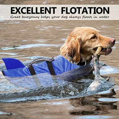Queenmore Ripstop Dog Life Jacket Shark Life Vest for Dogs, Safety Lifesaver with High Buoyancy and Lift Handle for Small and Medium Breeds（Blue S） - Image 2