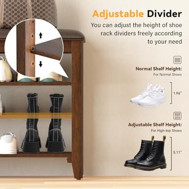 Entryway Shoe Storage Bench with Leather Cushion, Shoe Organizer Bench for Entryway, Ideal for Hallways Front Doors Entrances Mudrooms Featuring Rubberwood And 3 Height-Adjustable and Removable Shelve - Image 6