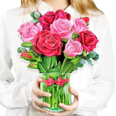 Pop Up Flower Card, 3D Greeting Card – Red Rose Bouquet – For Wife, Girlfriend – Romantic Gift for Anniversary, Valentine’s Day - Image 1