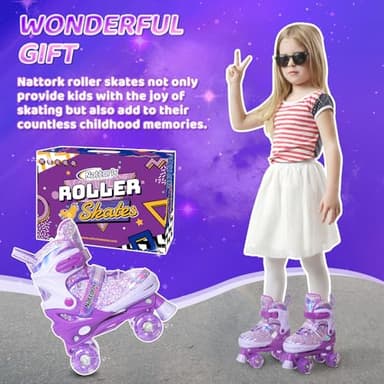 Nattork Kids Roller Skates for Girls Kids, 4 Sizes Adjustable Girls Roller Skates for Ages 3-12 with Light up Wheels & Safety Protection - Cool Birthday Gift for Indoor Outdoor Sports - Image 5