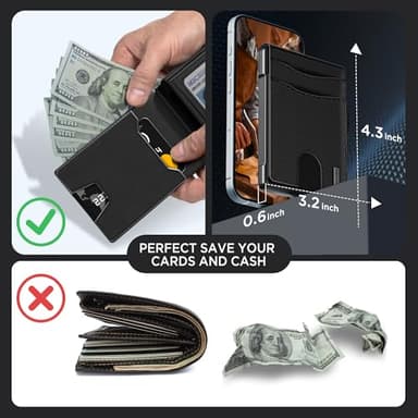 umoven Wallet for Men - Pop Up Case, Cash Slot, and Credit Card Slot - Slim Aluminum Wallet with RFID Blocking, Minimalist Leather Wallet Front Pocket with ID Window (Black) - Image 6
