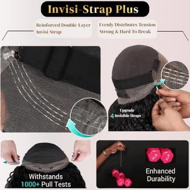 Hidden Strap Snug Fit 360 Skinlike HD Lace Frontal Wigs Human Hair Invisible Strap Pre Plucked Pre Cut Lace 250 Density Straight Lace Front Wig with Drawstring 360 Glueless Wigs Human Hair For Women - Image 2