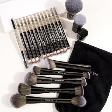 MAANGE 20 PCS Foundation Makeup Brush Set, Double-ended Kabuki Contour Brush for Liquid Powder Concealer Blending Blush Face Makeup Tools (Black) - Image 7