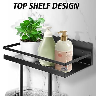 Towel Racks for Bathroom, Towel Rack Wall Mounted with Metal Shelf and 5 Hooks for Small Bathroom, Towel Holder for Bathroom, Bath Towel Storage for Rolled Towels Organizer, Black - Image 4