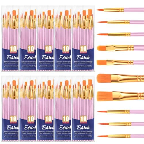 ESRICH Acrylic Paint Brushes Set, 10 Packs/ 100 Pcs Watercolor Brushes,Nylon Brush Head, for Oil Painting, Gouache, Face,Ceramics etc, Kid's and Adults Painting Arts and Crafts Paint Sets. - Image 1