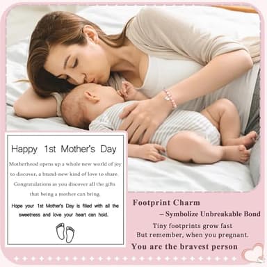 New Mom Gifts as First Mothers Day Gifts for New Mom After Birth, 1st Mothers Day Gifts as Footprint Charm Mama New Mom Bracelet for Women, New Mom Jewelry as Pregnant Mothers Day Gifts Ideas for Her - Image 3