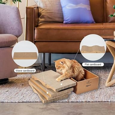 RUBMEOW Cat Scratcher Cardboard Scratch Pad Box for Indoor Cats,5pcs Scratching Board Bed Reversible Durable,with Catnip - Image 3