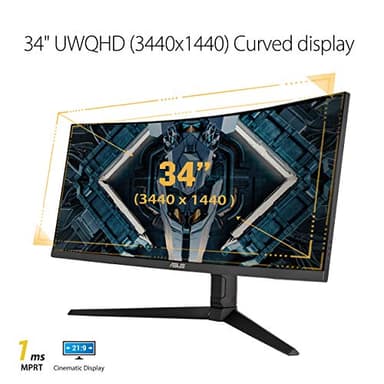 ASUS TUF 34 Inch Curved Gaming Monitor - WQHD (3440x1440), 165Hz, 1ms, Extreme Low Motion Blur, FreeSync Premium, Eye Care, Height Adjustable, DisplayHDR 400, DisplayPort, HDMI, USB - VG34VQL1B - Image 2