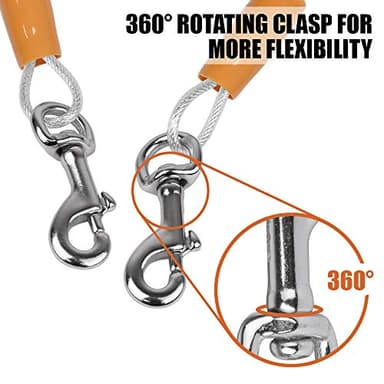 BV Dog Tie Out Cable 25 Feet - Heavy Duty Dog Lead up to 90 Pounds - Reflective & Rust-Free with Quick Release Swivel Clips & 360° Rotating Clasp - Tangle-Free Dogs Runner for Yard (Silver, Single) - Image 3
