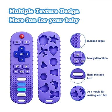 ROBBEAR Baby Teething Toys, Food Grade Silicone Teether for Babies 3 6 12 18 Months, TV Remote Shape Toddlers Chew Toys, Freezer BPA Free (Pink RC) - Image 9