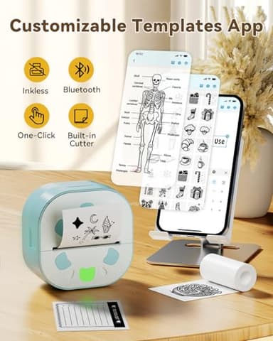 NDYIN Sticker Printer, PrintPods Mini Printer, Bluetooth Portable Sticker Maker with 3 Rolls Paper, Print Pod Inkless Thermal Printers for iphone, Impresora Portátil for Notes, Journal, DIY, Kids Gift - Image 3