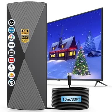 2025 TV Antenna,1200+ Miles Long Range TV Antenna, HD Digital TV Antenna Indoor with Signal Booster, Antenna for Smart TV and All Older TV's-Supports 4K 1080p -33ft Long Cables - Image 1