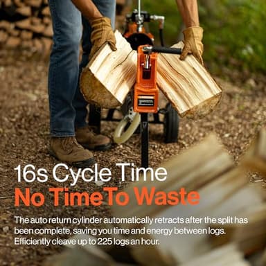 SuperHandy Log Splitter Portable Electric 14 Ton Rapid Auto Return Hydraulic Ram System Bucher Gear Pump 2.5eHP 15Amp Motor Horizontal Full Beam Steel Wedge Firewood Splitting Forestry Harvesting - Image 5