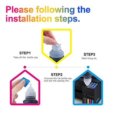 Uniwork Compatible Refill Ink Bottle Replacement for Epson 774 664 T774 T664 for ET-2650 ET-2550 ET-16500 ET-4500 ET-4550 ET-3600 ET-2600 ET-4550 Printer Tray (Black, Cyan, Magenta, Yellow, 5 Pack) - Image 4