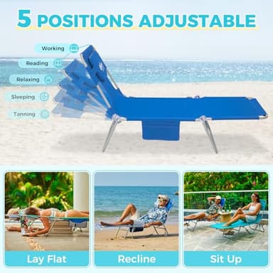 #WEJOY Folding Tanning Chair with Face Hole, 5 Positions Face Down Beach Lounge Chairs with Pillow for Outside Sunbathing Poolside (Blue) - Image 5