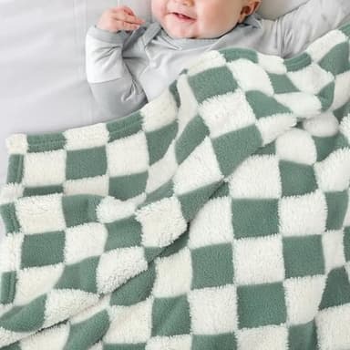 HOMRITAR Checkered Baby Blanket for Boys Sage Green Soft Fluffy Fuzzy Blankets with 3D Chessboard Grid, Warmer Comfort Reversible Lightweight Bed Blanket for Toddlers Infant or Newborn 30 x 40 Inch - Image 2