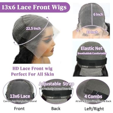 30 Inch 13x6 Body Wave Lace Front Wigs Human Hair 200 Density HD Lace Front Wigs Human Hair Pre Plucked Brazilian Virgin Wigs Human Hair for Women Glueless Lace Frontal Wig Natural Black Body Wave Wig - Image 6