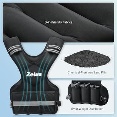 ZELUS Weighted Vest for Men and Women | 4-10lb/11-20lb/20-32lb Vest with 6 Ironsand Weights for Home Workouts | Adjustable Body Weight Vest Exercise Set for Cardio and Strength Training (20-32 lb.) - Image 4